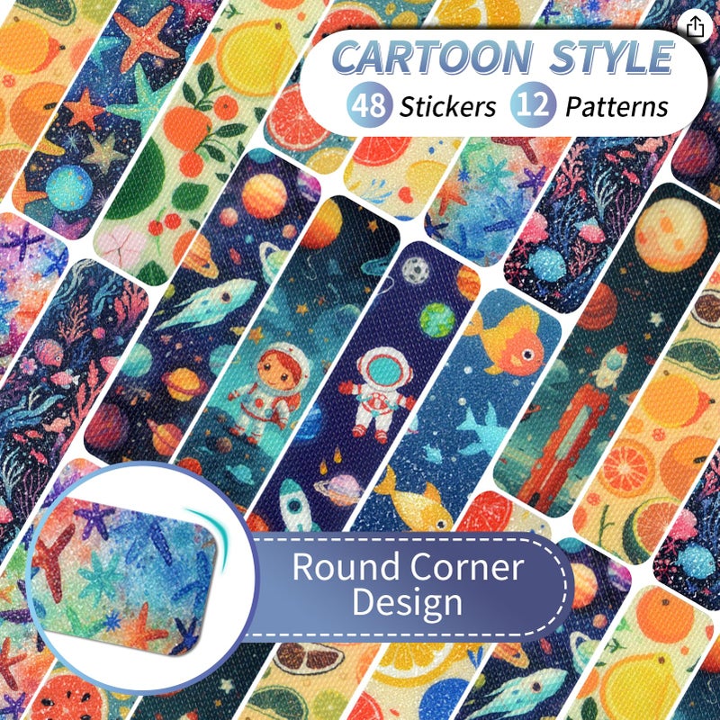 TOEMUR 48 Pieces Anxiety Sensory Stickers with Storage Box - Calming Stickers with 2 Textured Stickers for Adults & Teens Desk Fidget - Sensory Strips - Teacher Must Haves (Cartoon) - Image 3